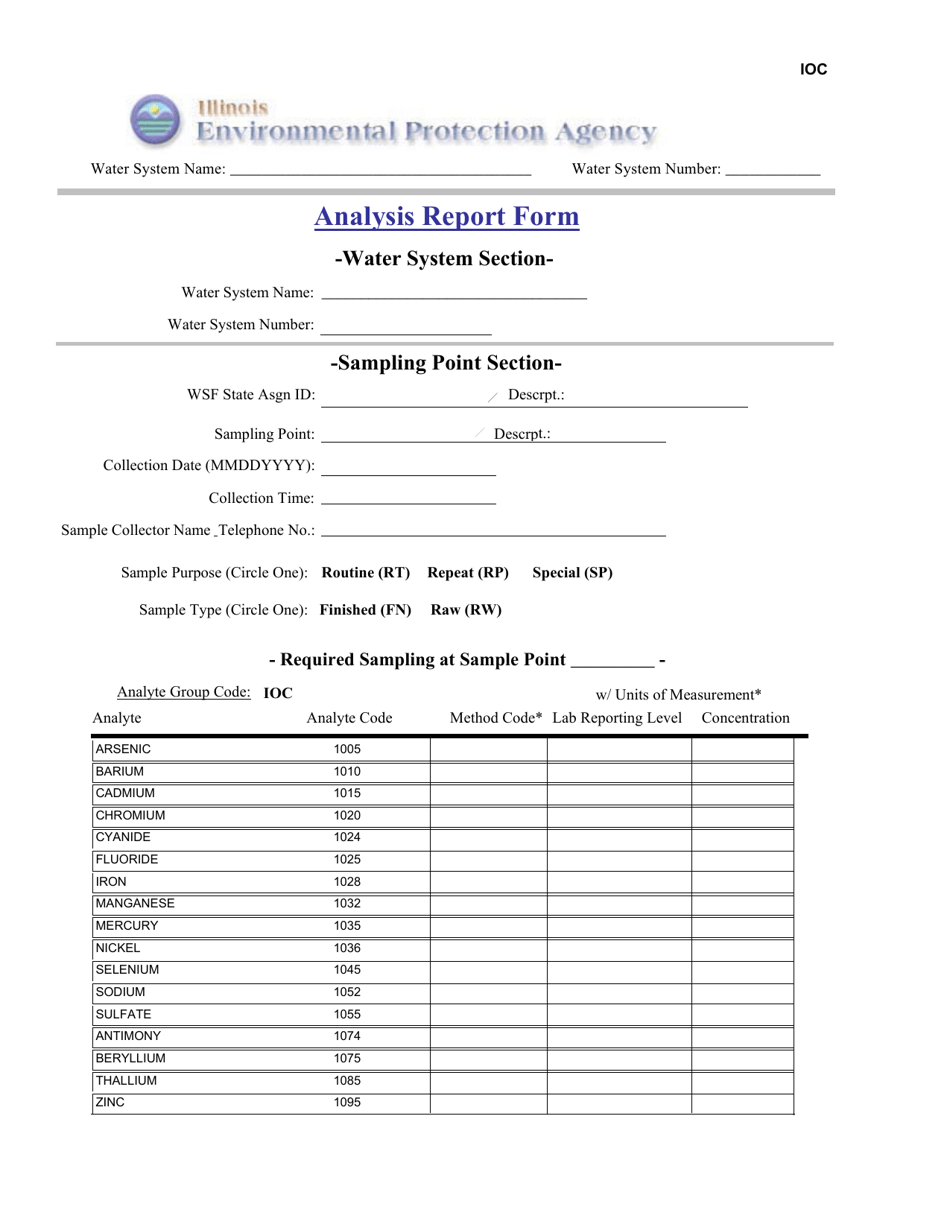 Ioc Analysis Report Form - Illinois, Page 1