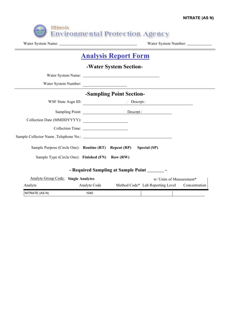 Nitrate Analysis Report Form - Illinois Download Pdf