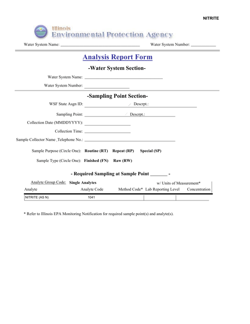 Nitrite Analysis Report Form - Illinois Download Pdf