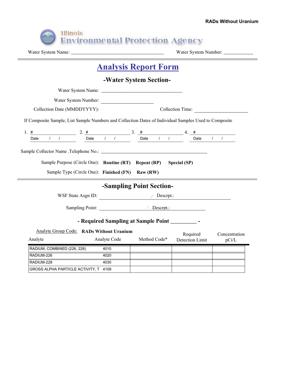 Rads Without Uranium Analysis Report Form - Illinois, Page 1