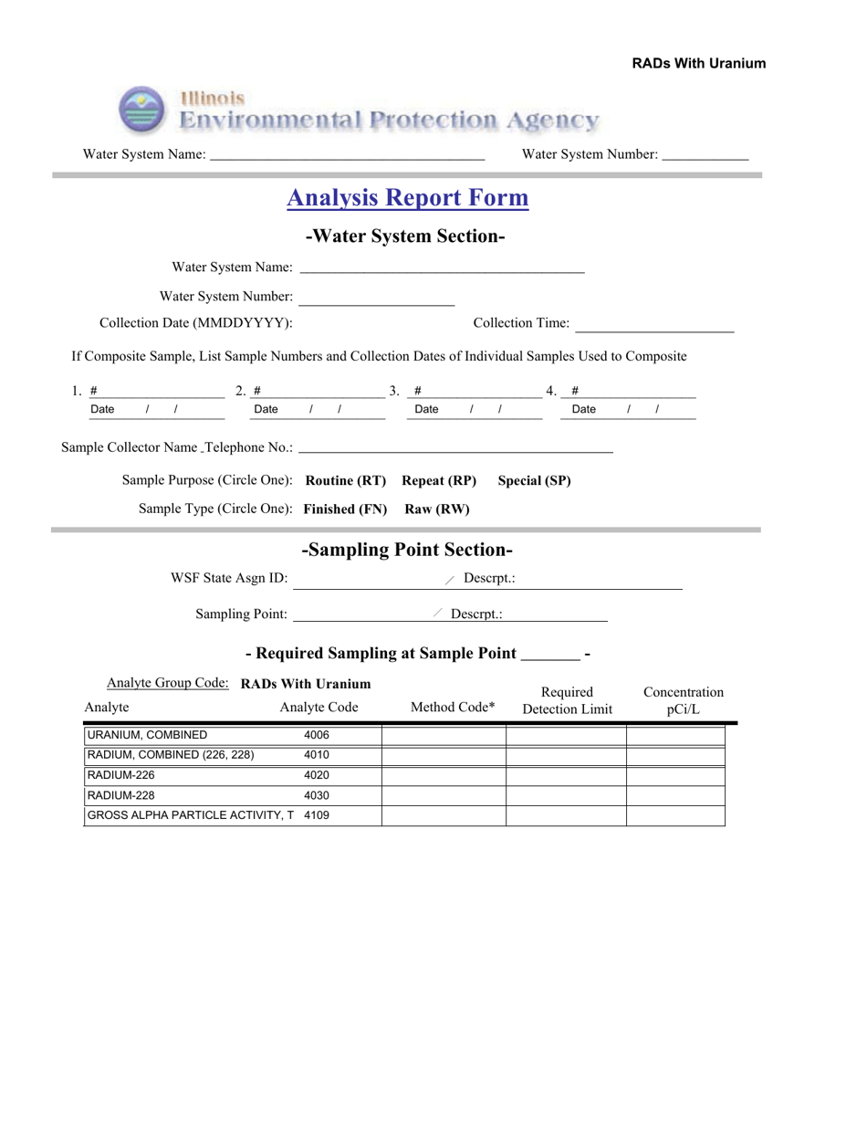 Rads With Uranium Analysis Report Form - Illinois, Page 1