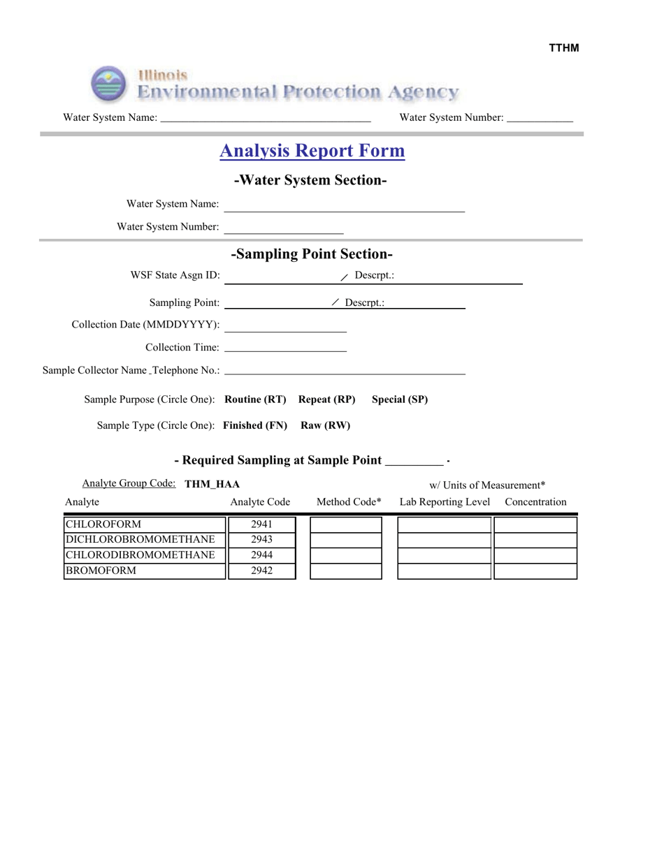 Tthm Analysis Report Form - Illinois, Page 1