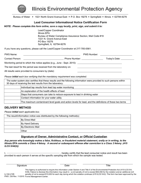 Form PWS236 (IL532-2195) Lead Consumer Informational Notice Certification Form - Illinois