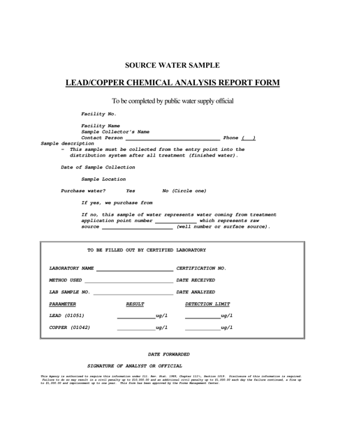 Lead/Copper Chemical Analysis Report Form - Illinois