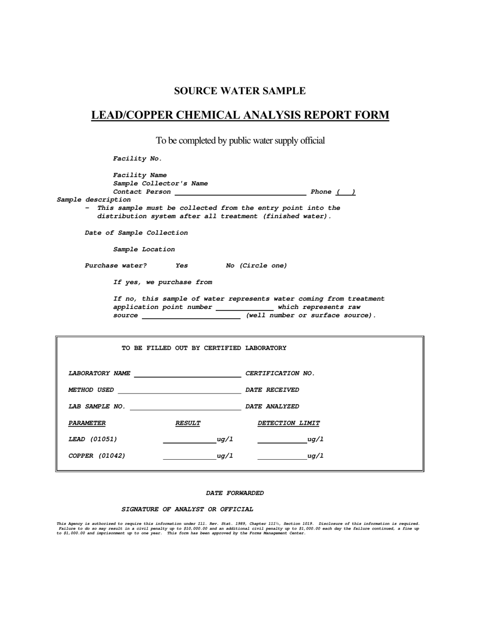 Lead / Copper Chemical Analysis Report Form - Illinois, Page 1