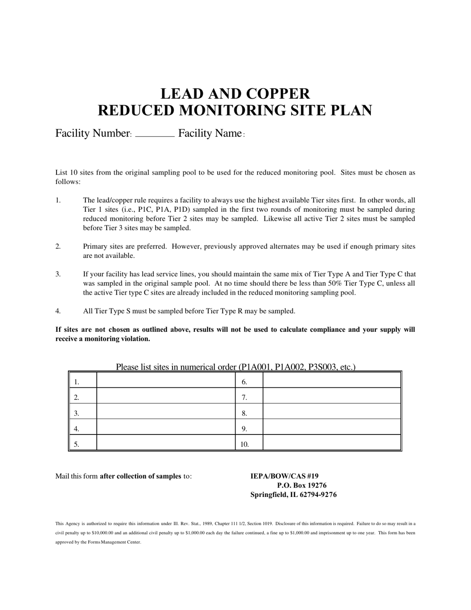 Lead and Copper Reduced Monitoring Site Plan for 10 Sites - Illinois, Page 1
