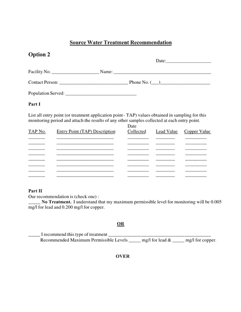 Form PWS235 (IL532-2194) Source Water Treatment Recommendation - Option 2 - Illinois