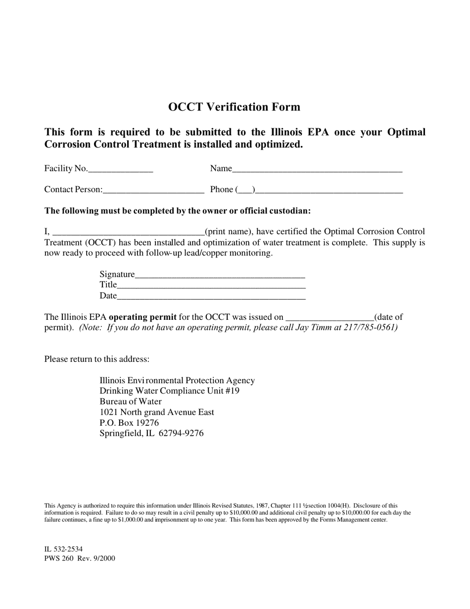 Form PWS260 (IL532-2534) Occt Verification Form - Illinois, Page 1