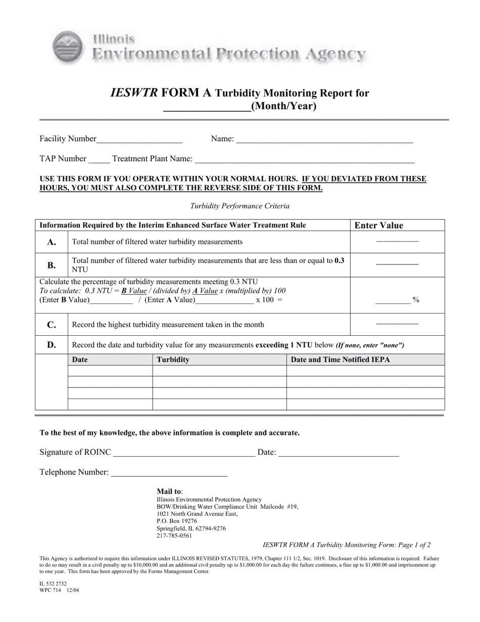 Form A (WPC714; IL532 2732) Turbidity Monitoring Report - Illinois, Page 1