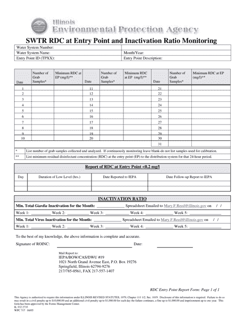 Form WPC717 (IL532 2735) Swtr Rdc at Entry Point and Inactivation Ratio Monitoring - Illinois