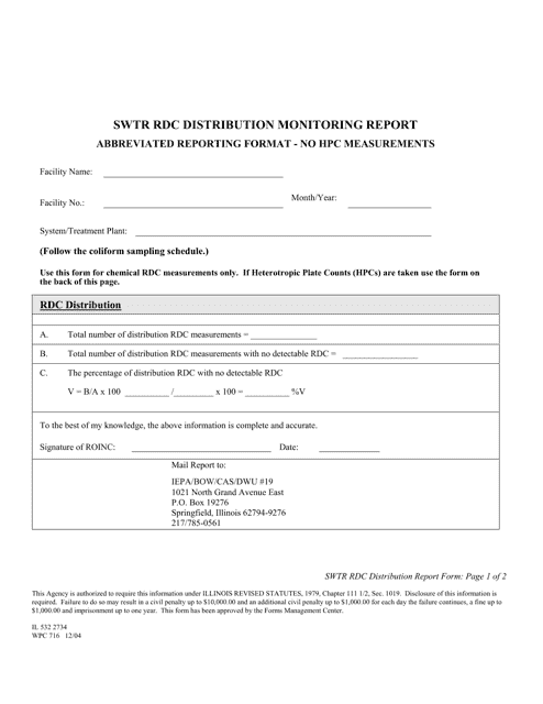 Form WPC716 (IL532 2734) Swtr Rdc Distribution Monitoring Report - Illinois
