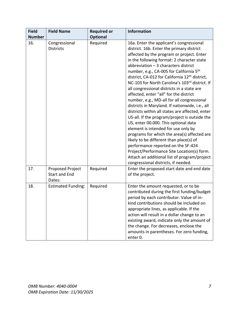 Instructions for Form SF-424 Application for Federal Assistance, Page 7