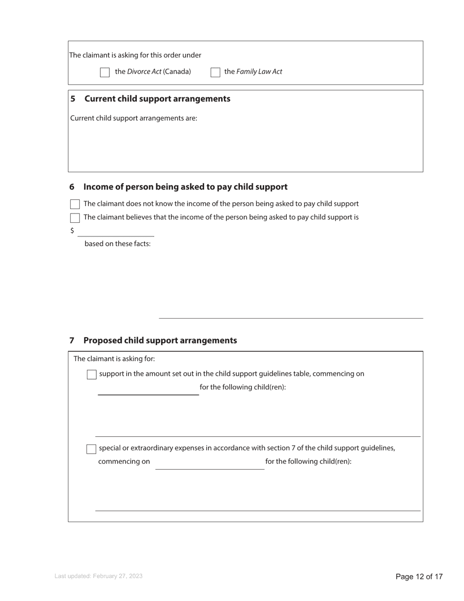 Form F3 Notice of Family Claim - British Columbia, Canada, Page 12