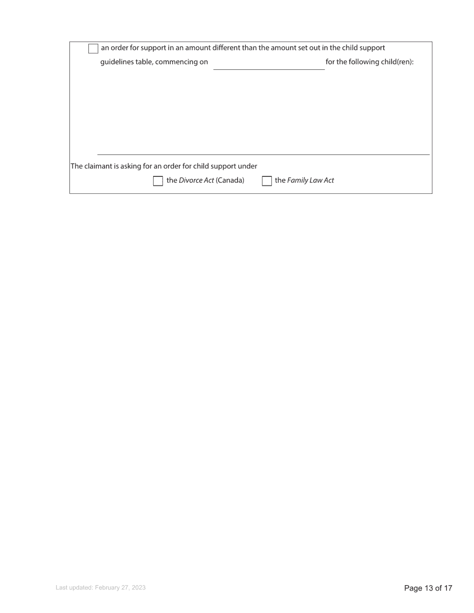 Form F3 Notice of Family Claim - British Columbia, Canada, Page 13