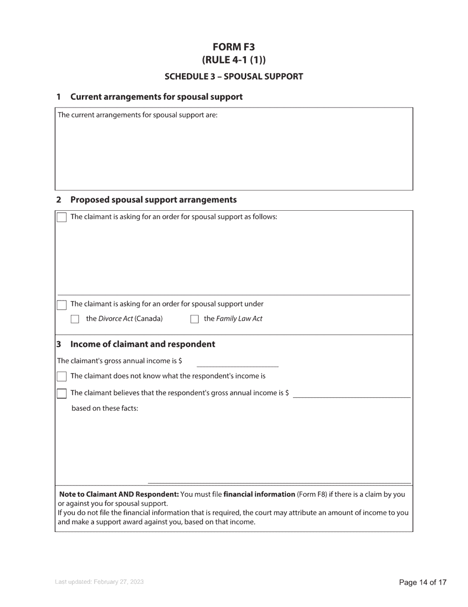 Form F3 Notice of Family Claim - British Columbia, Canada, Page 14
