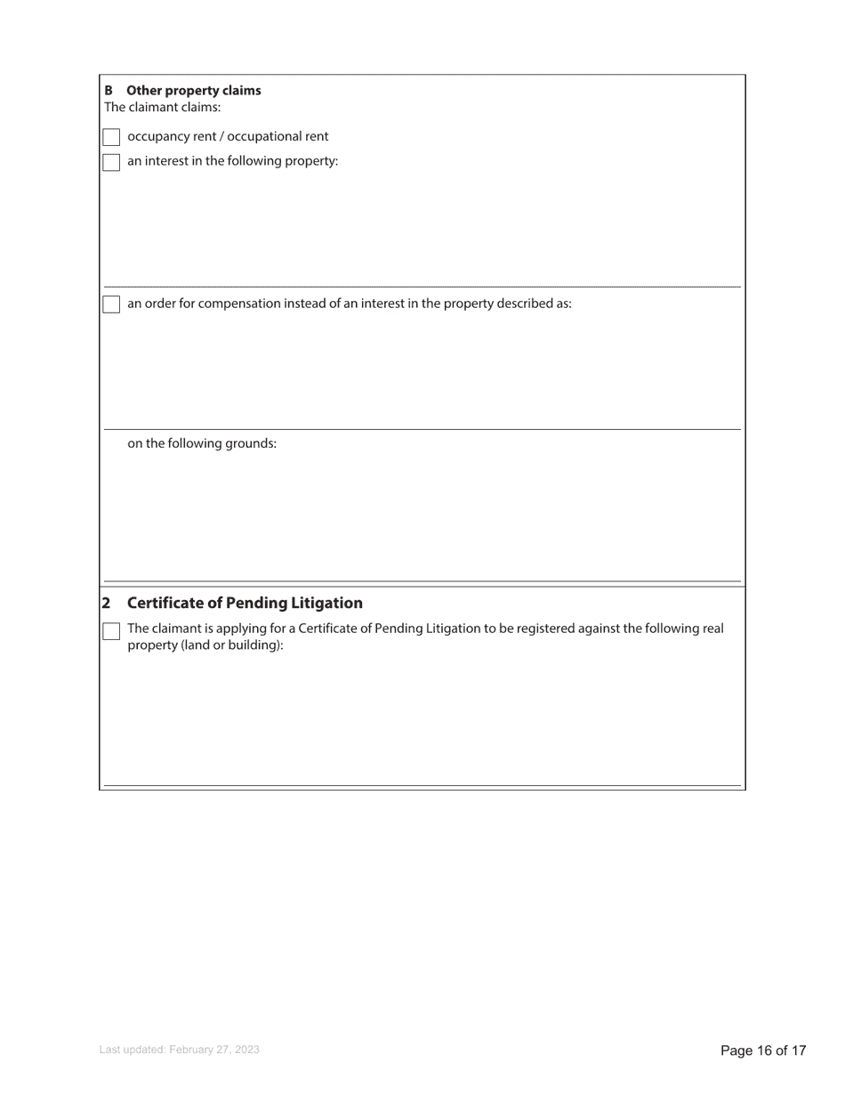 Form F3 Notice of Family Claim - British Columbia, Canada, Page 16