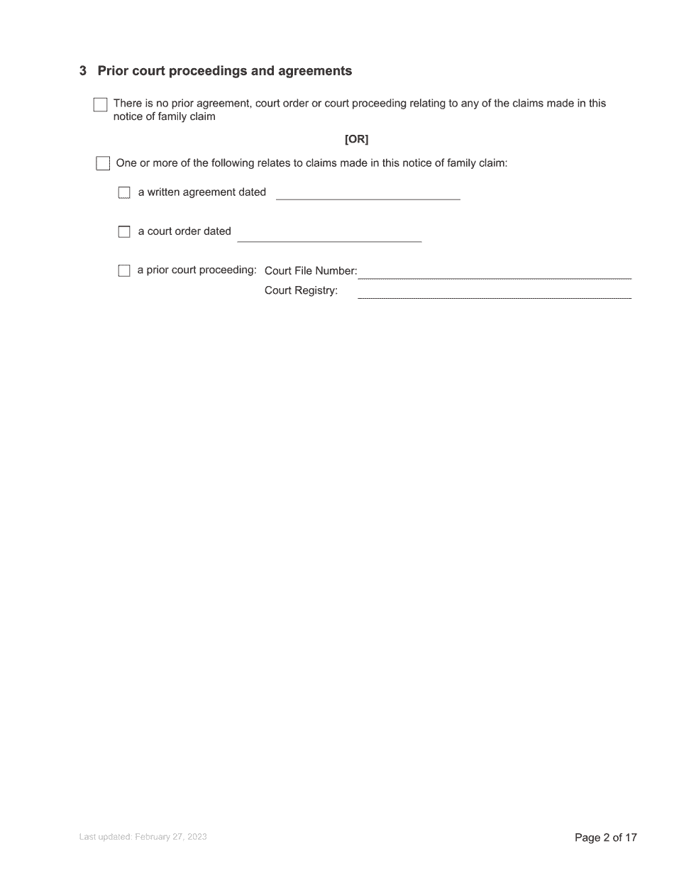 Form F3 Notice of Family Claim - British Columbia, Canada, Page 2