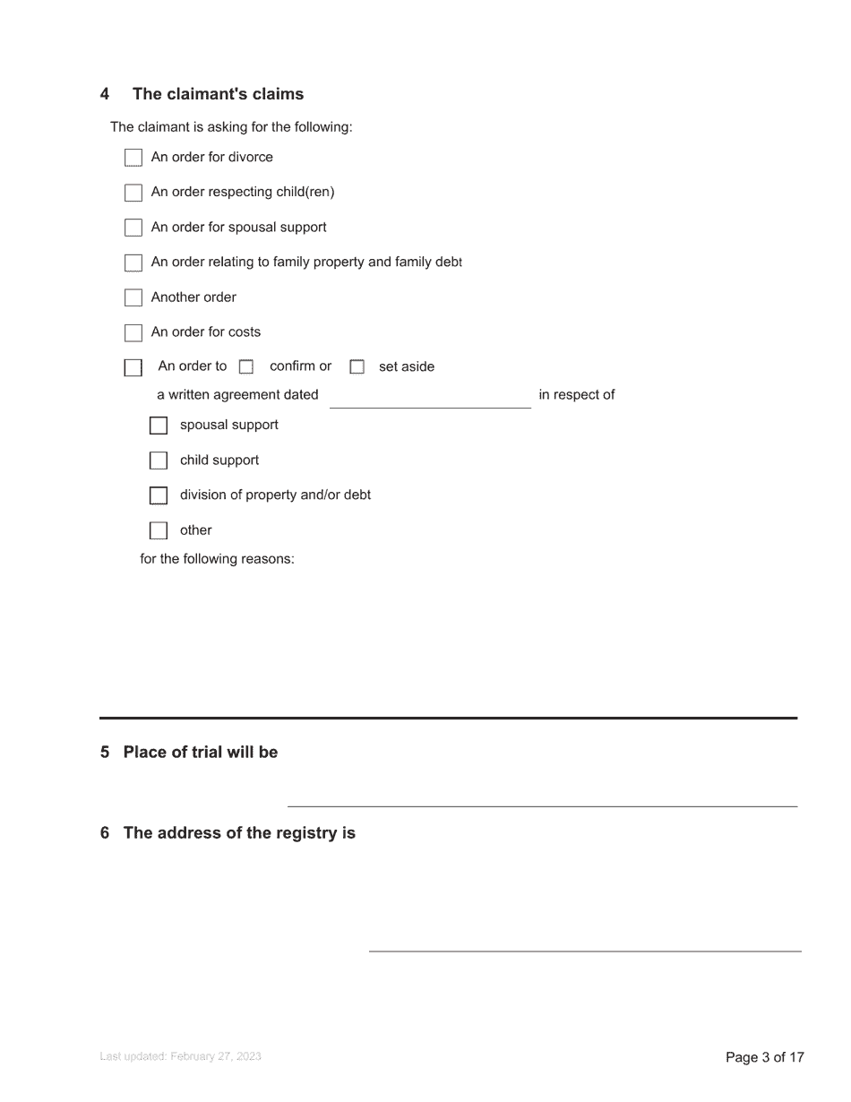 Form F3 Notice of Family Claim - British Columbia, Canada, Page 3