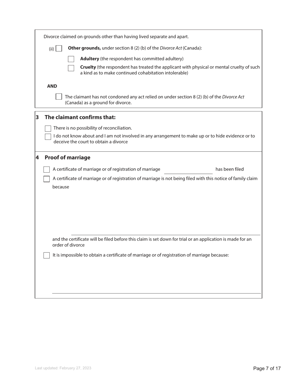 Form F3 Notice of Family Claim - British Columbia, Canada, Page 7