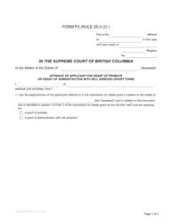 Form P3 Affidavit of Applicant for Grant of Probate or Grant of Administration With Will Annexed (Short Form) - British Columbia, Canada