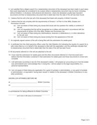 Form P3 Affidavit of Applicant for Grant of Probate or Grant of Administration With Will Annexed (Short Form) - British Columbia, Canada, Page 3