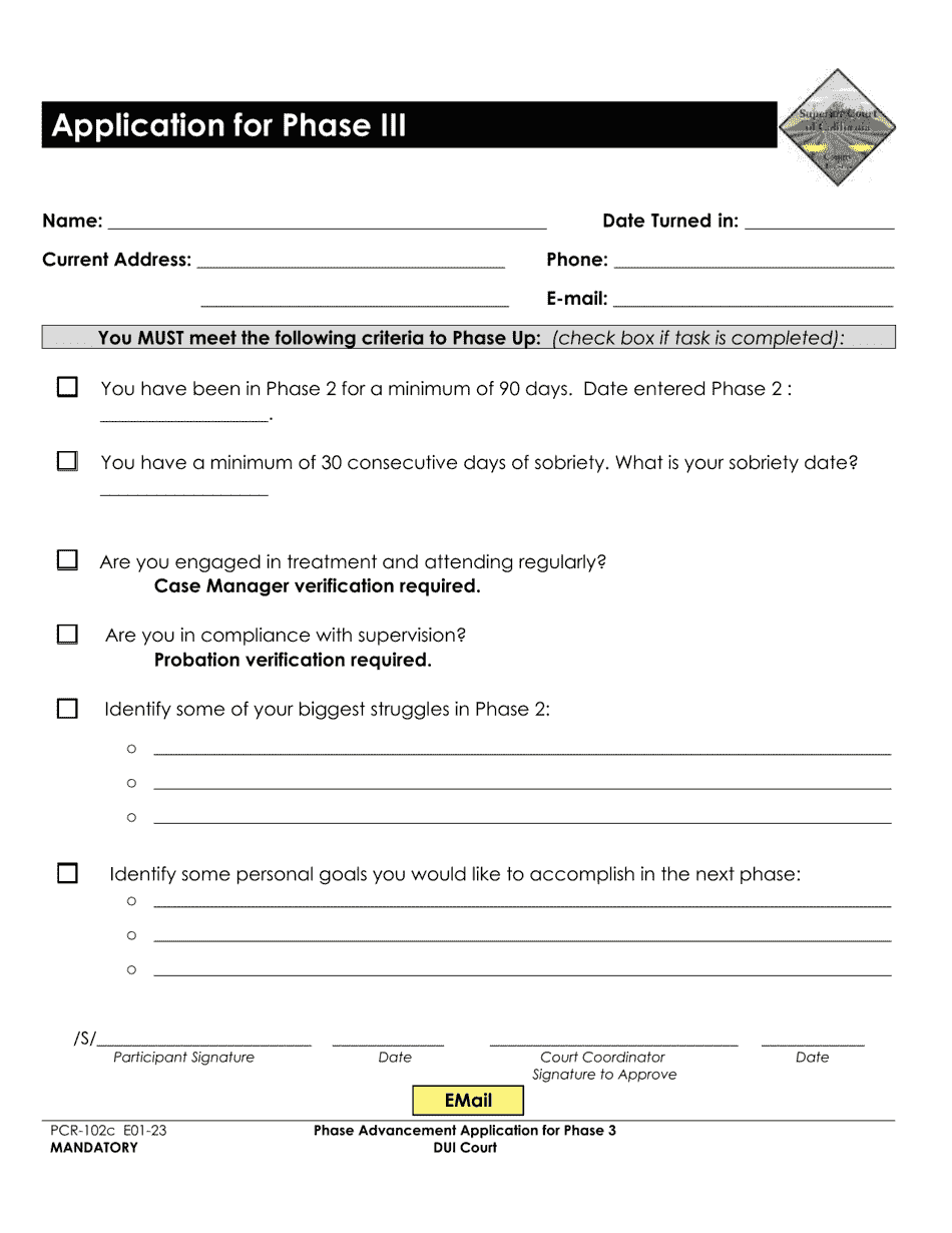 Form PCR-102C Application for Phase Iii - County of Fresno, California, Page 1