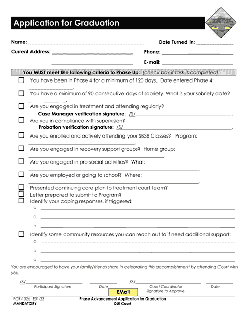 Form PCR-102D Phase Advancement Application for Graduation - County of Fresno, California