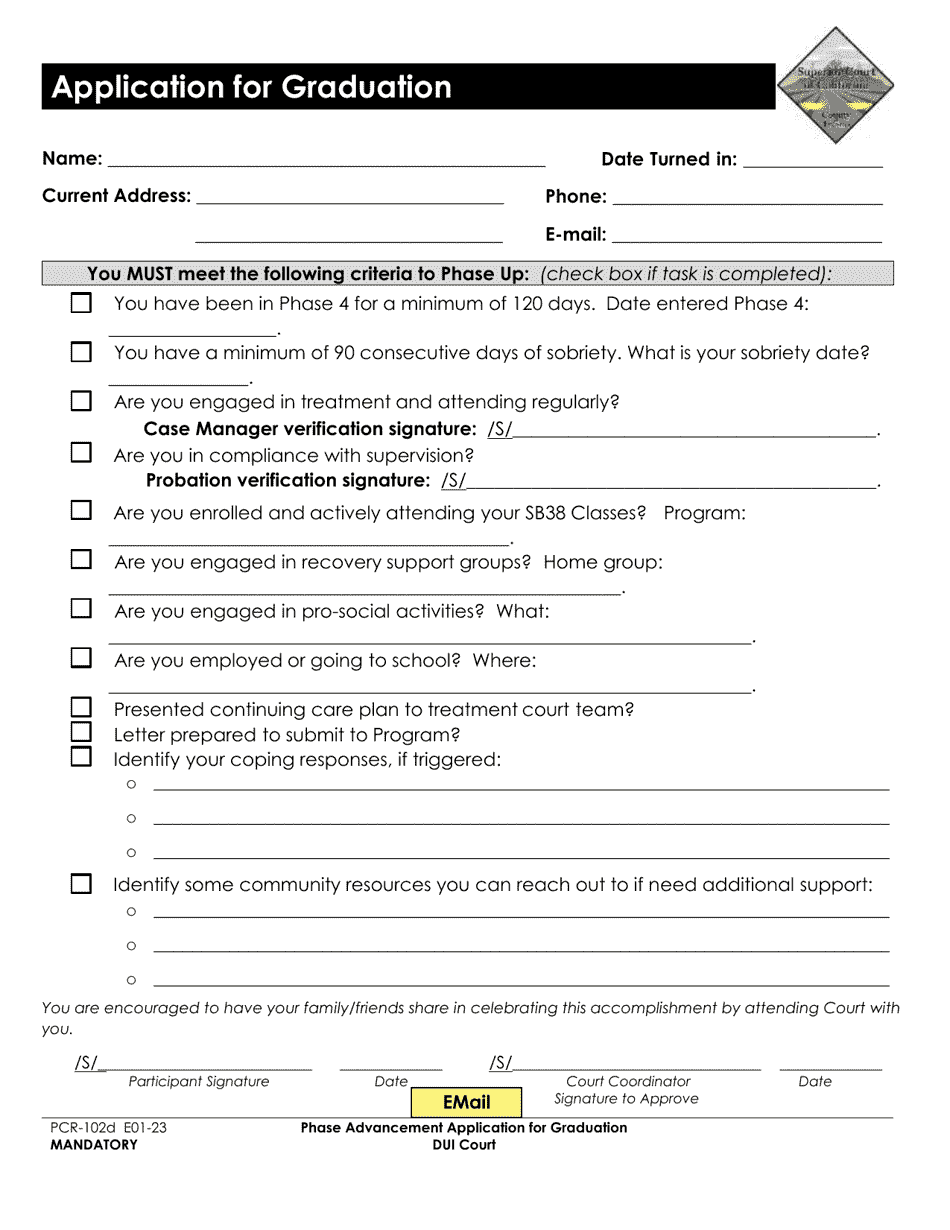 Form PCR-102D Phase Advancement Application for Graduation - County of Fresno, California, Page 1