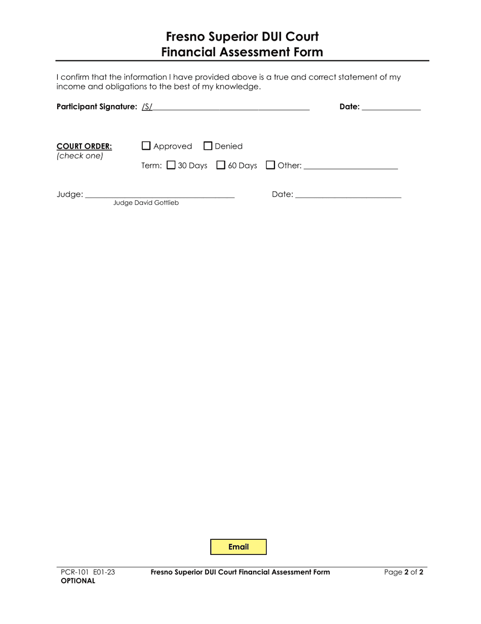 Form PCR-101 Financial Assessment Form - County of Fresno, California, Page 2