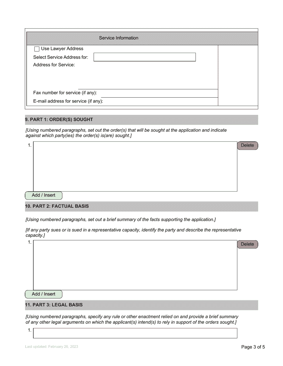 Form 66 Petition to the Court - British Columbia, Canada, Page 3