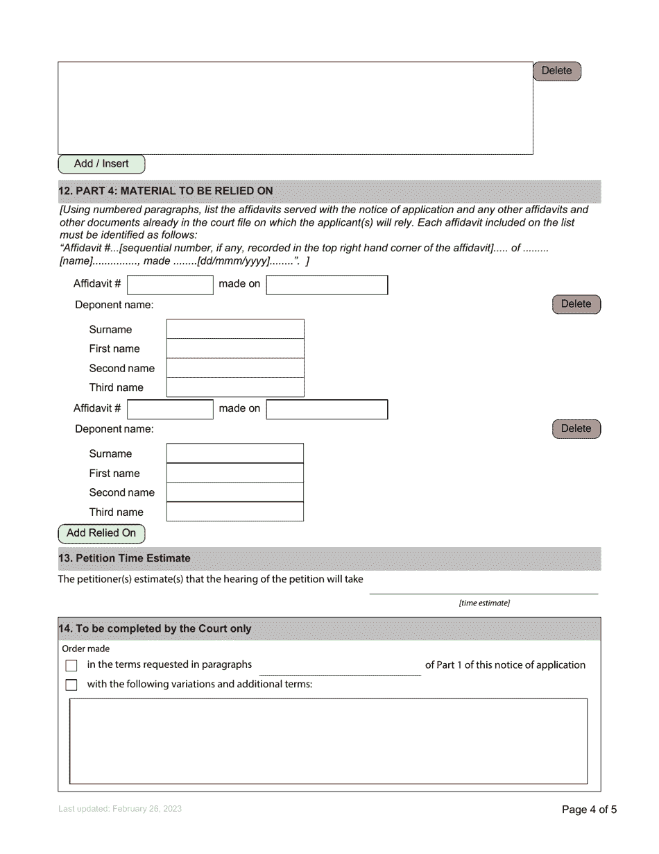 Form 66 Petition to the Court - British Columbia, Canada, Page 4