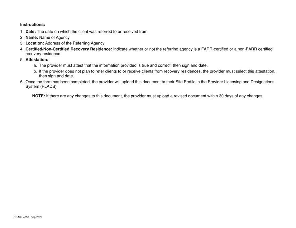 Form CF-MH4058 Recovery Resident Referral Digital Record - Florida, Page 2