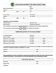 Document preview: Application for Impact Fee Credit (Short Form) - Palm Beach County, Florida