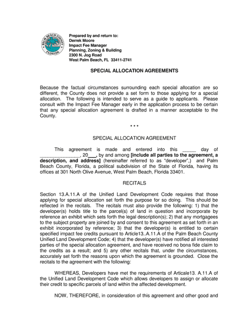 Special Allocation Agreements - Palm Beach County, Florida Download Pdf