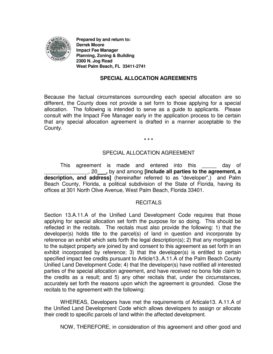 Palm Beach County, Florida Special Allocation Agreements - Fill Out ...