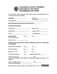 Document preview: Road Impact Fee Credit Recommendation Form - Palm Beach County, Florida