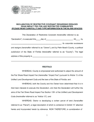 Document preview: Declaration of Restrictive Covenant Regarding Reduced Road Impact Fee for Age Restricted Communities - Palm Beach County, Florida