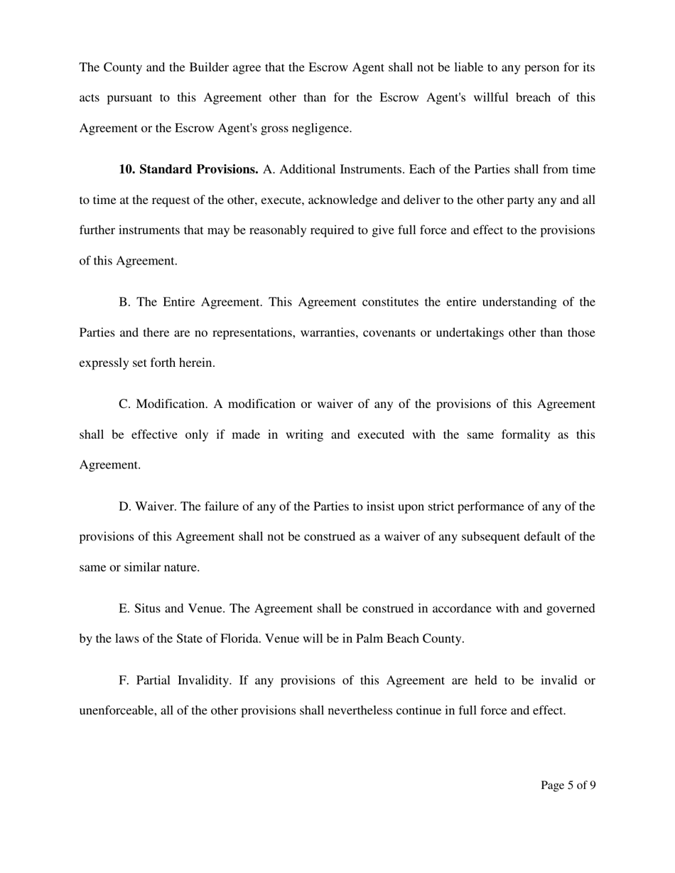 Impact Fee Escrow Agreement - Palm Beach County, Florida, Page 5