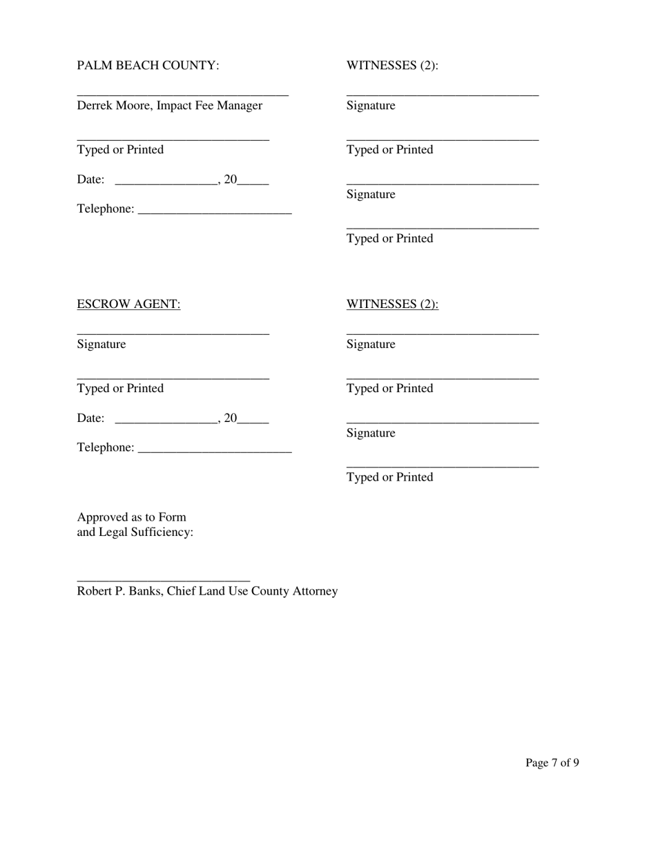 Palm Beach County, Florida Impact Fee Escrow Agreement - Fill Out, Sign ...