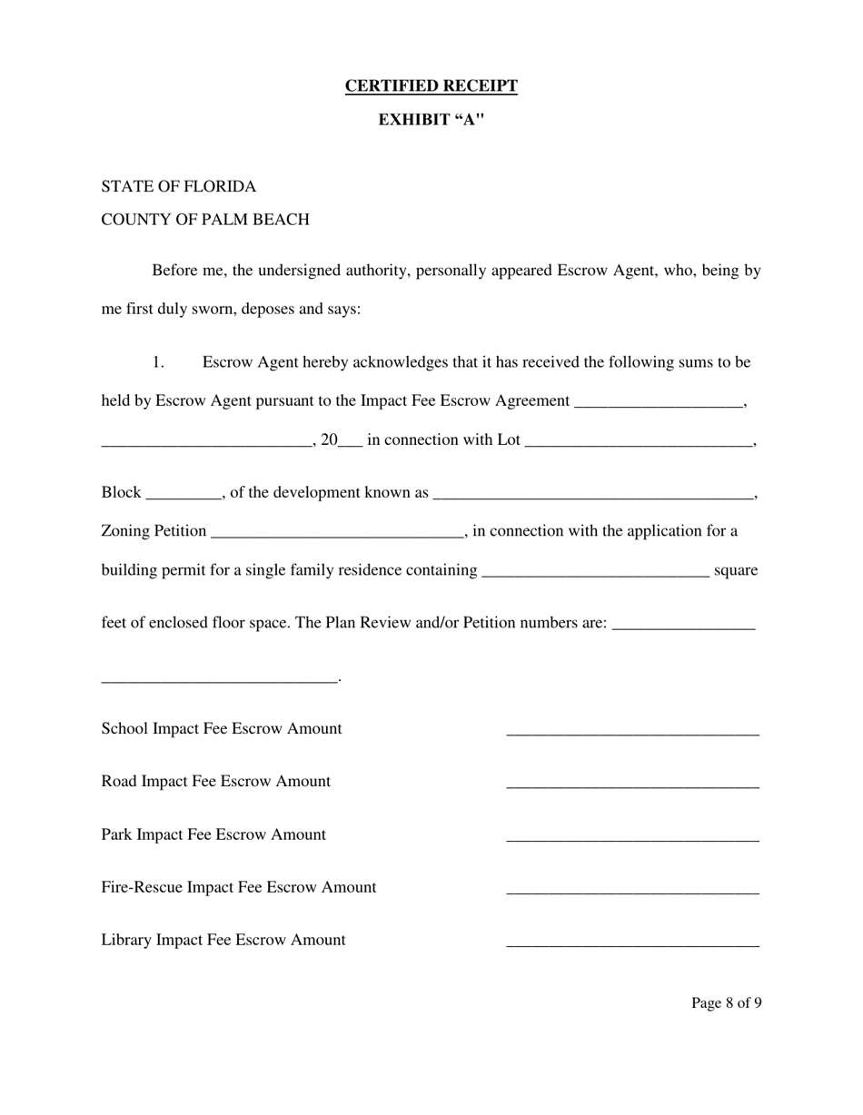 Impact Fee Escrow Agreement - Palm Beach County, Florida, Page 8