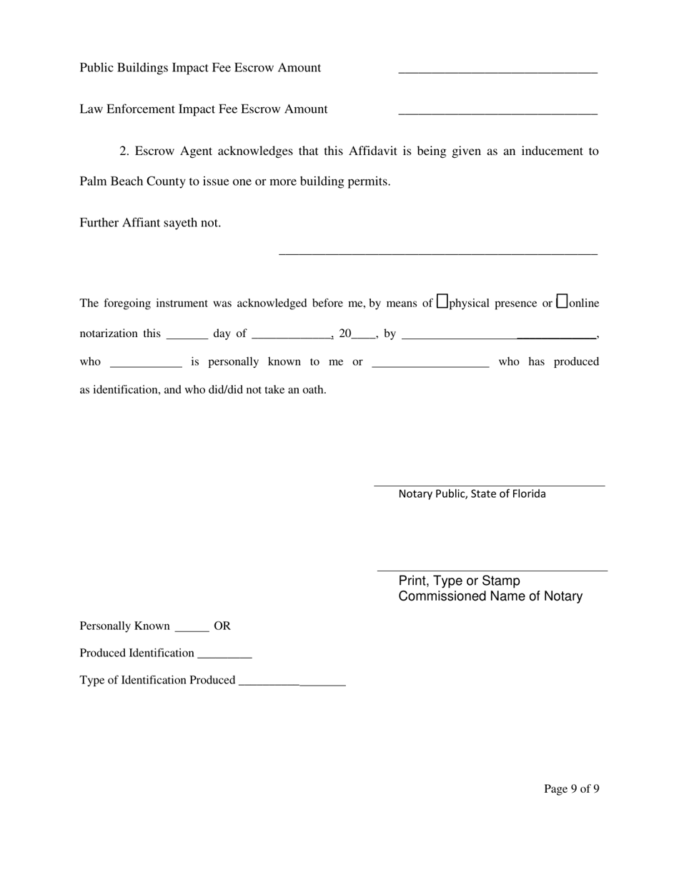 Palm Beach County, Florida Impact Fee Escrow Agreement - Fill Out, Sign ...