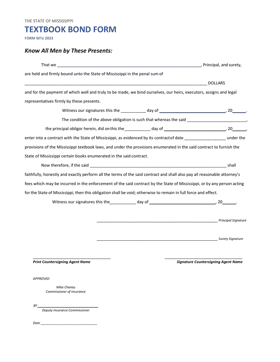 Textbook Bond Form - Mississippi, Page 1