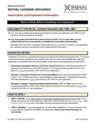 Document preview: Form DCA BBS37M-308 Application for Initial License Issuance - California