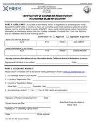 Document preview: Form DCA BBS37A-306 Verification of License or Registration in Another State or Country - California