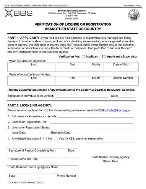 Form DCA BBS37A-306  Printable Pdf