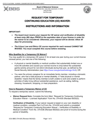 Document preview: Form DCA BBS37A-635 Request for Temporary Continuing Education (Ce) Waiver Licensee Application - California