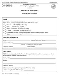 Form DCA BBS37M-443 Quarterly Report - California