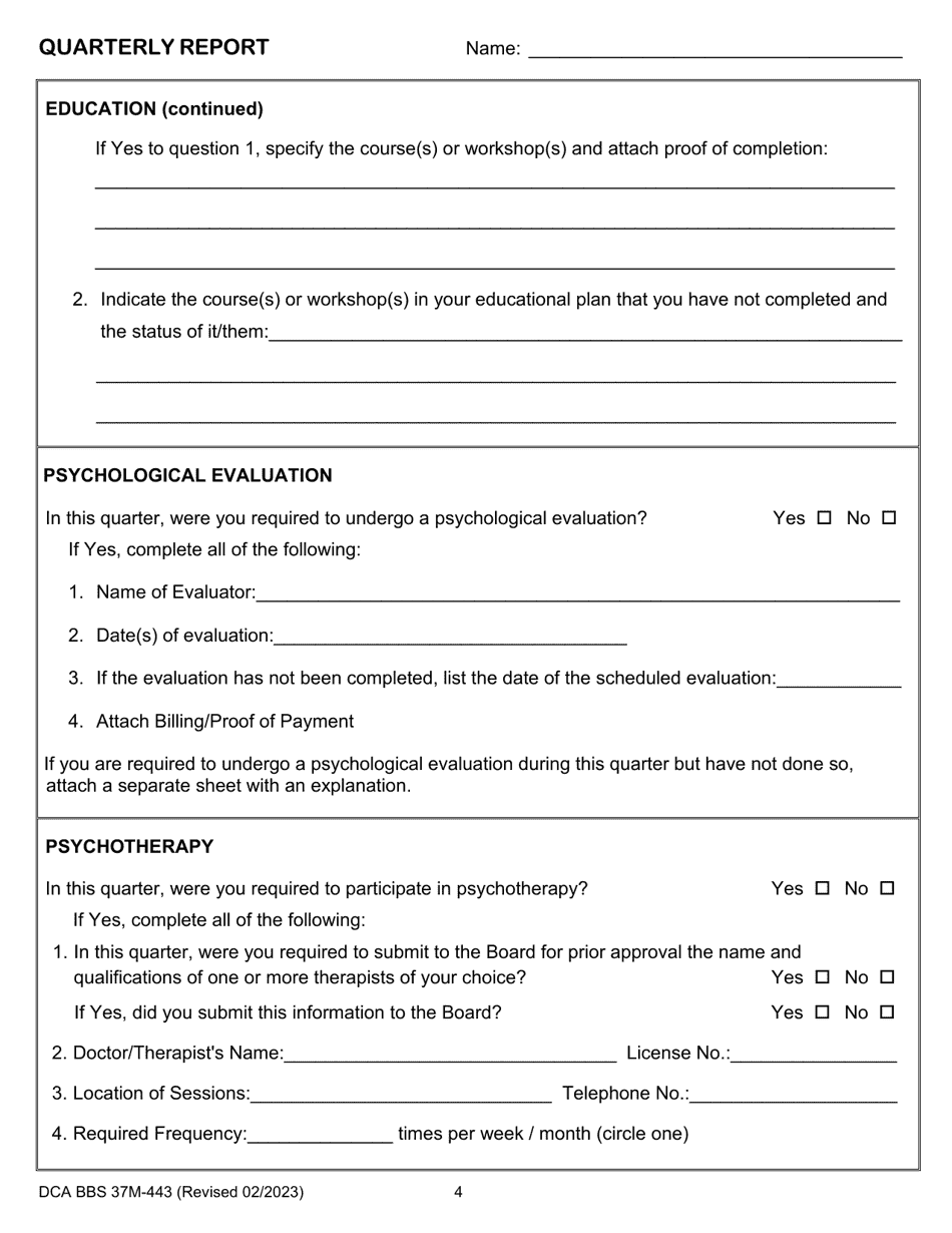 Form DCA BBS37M-443 Quarterly Report - California, Page 4
