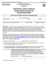 Form DCA BBS37A-662 Professional Clinical Counselor Degree Program Certification - Out-of-State Degree - California