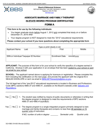 Document preview: Form A (DCA BBS37A-600) Associate Marriage and Family Therapist in-State Degree Program Certification - California